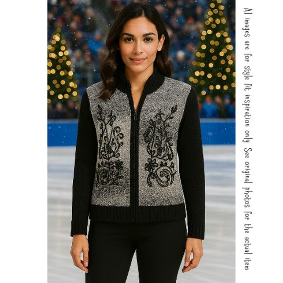 COLDWATER CREEK Black & Gray Ombre Knit Zip Front Cardigan-Jacket, L - Picture 7 of 7